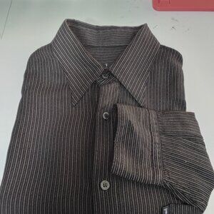 Trussardi XL Black Gray Brown Men's Long Sleeve Button Down Dress Shirt